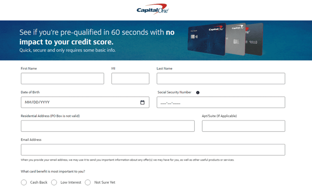 Capital One Prequalify Application