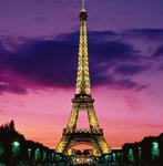 Image of the Eiffel Tower in Paris, France, at night. 
