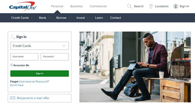 Screenshot of Capital One website log in. Screenshot of Capital One website log in.