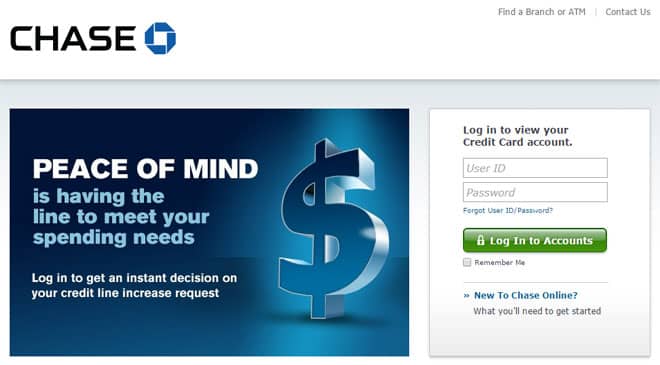 Screenshot of Chase's login. 