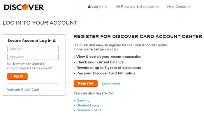 Discover Login Screeen