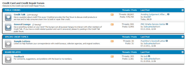 Screenshot of the Creditnet.com forum