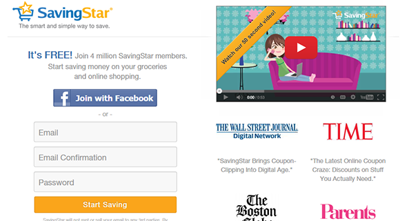 Signing up at SavingStar