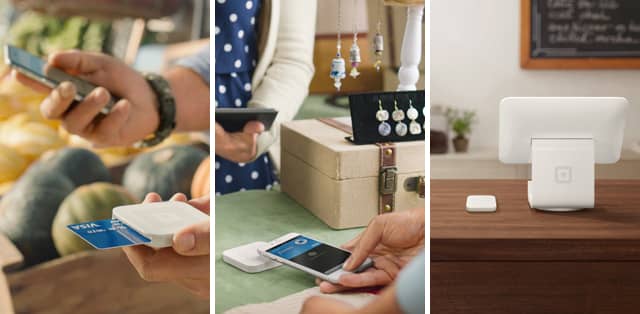 Images of Square's Contactless and Chip Reader, and Square Stand.