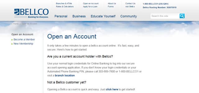 Bellco sign-up page