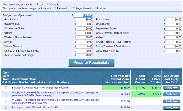 A screenshot of the Credit Card Tune-Up web tool