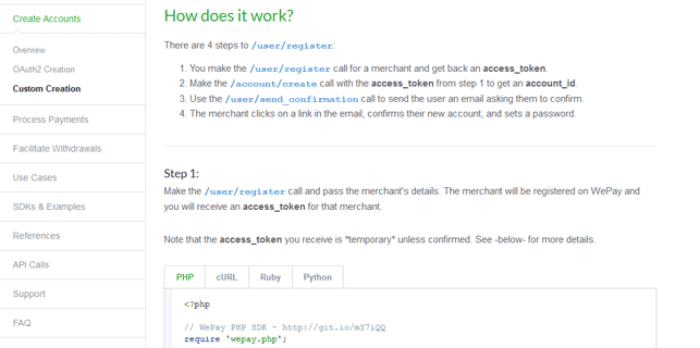 Screenshot of Developer Page for WePay Screenshot of Developer Page for WePay