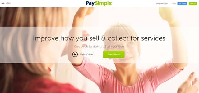 Screenshot of PaySimple's homepage