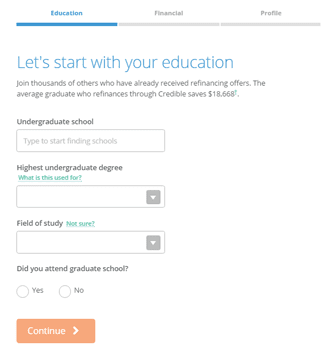 Screenshot of Credible Signup Form