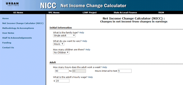 Screenshot of the Net Income Change Calculator