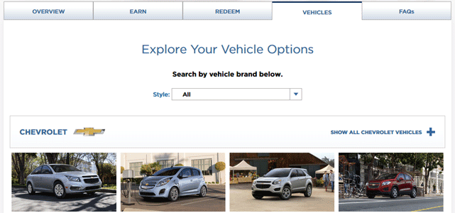 Screenshot of GM BuyPower Car Selection