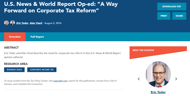 Screenshot of a Tax Policy Center commentary post Screenshot of a Tax Policy Center commentary post