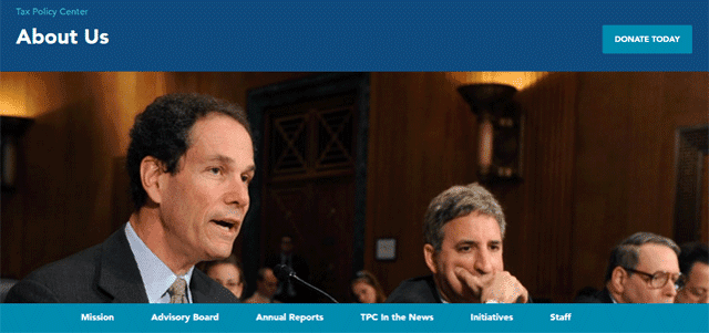 Screenshot of the Tax Policy Center About Us page Screenshot of the Tax Policy Center About Us page