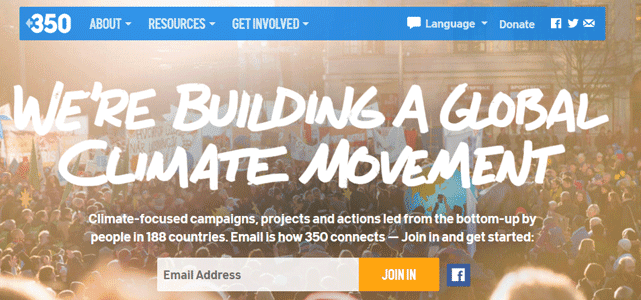 Screenshot of 350.org Homepage Screenshot of 350.org Homepage