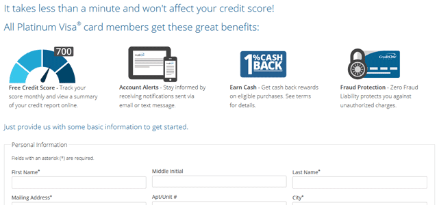 Screenshot of Credit One Preapproval Form Screenshot of Credit One Preapproval Form