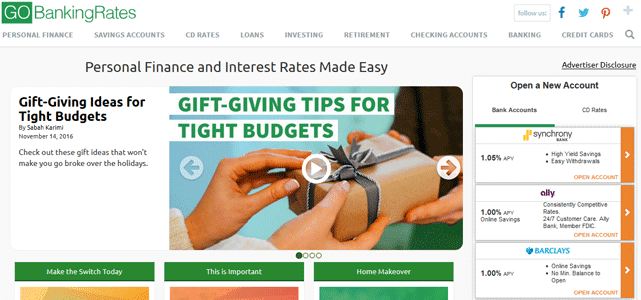 Screenshot of GOBankingRates Homepage