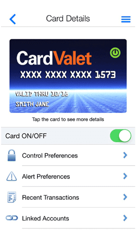 Screenshot of CardValet from Fiserv