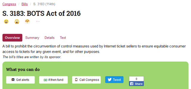 Screenshot of GovTrack Bill Page Screenshot of GovTrack Bill Page