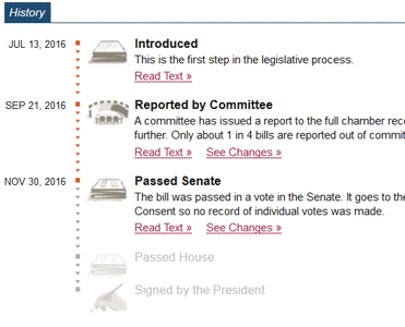 Screenshot of GovTrack History Feature