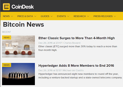 screenshot of coindesk news page