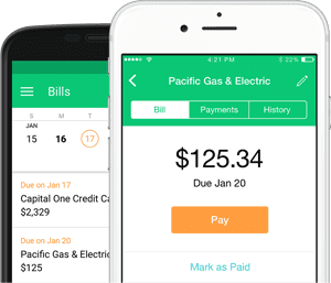 screenshot of mint bill pay feature