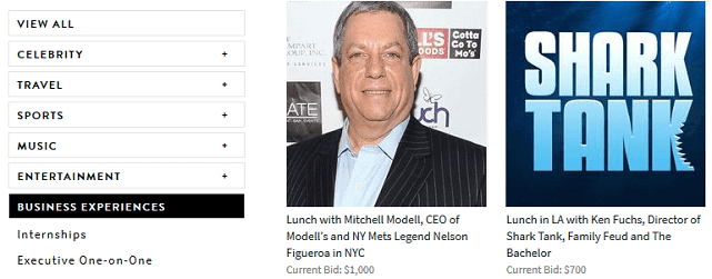 screenshot of charitybuzz business auctions screenshot of charitybuzz business auctions