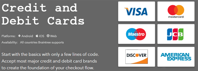 Screenshot of Braintree payment methods Screenshot of Braintree payment methods
