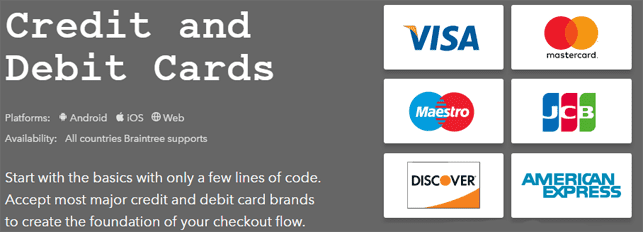 Screenshot of Braintree payment methods
