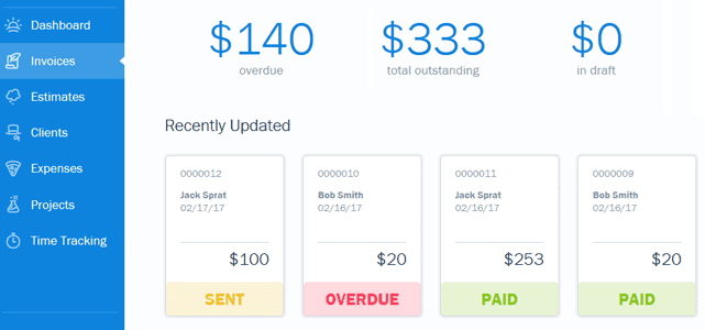 Screenshot of FreshBooks Invoicing Feature