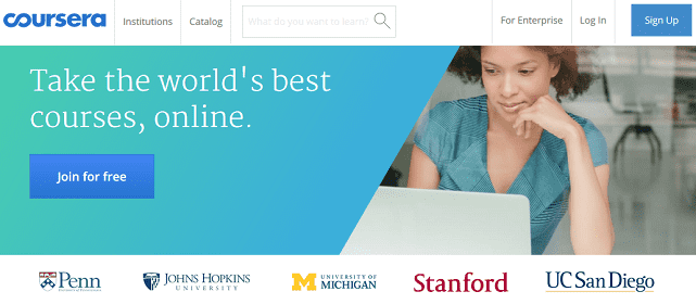 Screenshot of Coursera Homepage