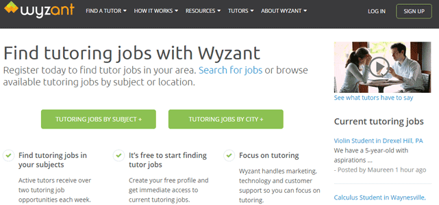 Screenshot of Wyzant's Tutor Application Page