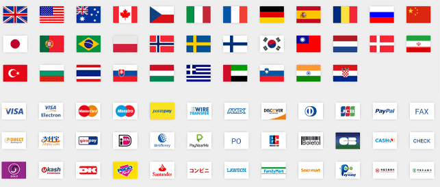 Collage of flags of countries and payment methods accepted by Avangate