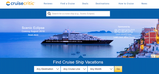 Screenshot of the Cruise Critic homepage Screenshot of the Cruise Critic homepage