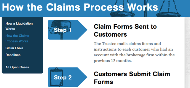 Screenshot of SIPC Claims Process Page