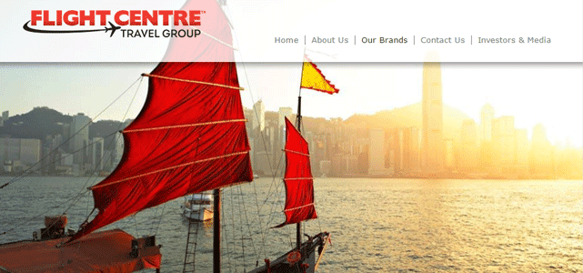 Screenshot of the Flight Centre Travel Group brands page Screenshot of the Flight Centre Travel Group brands page