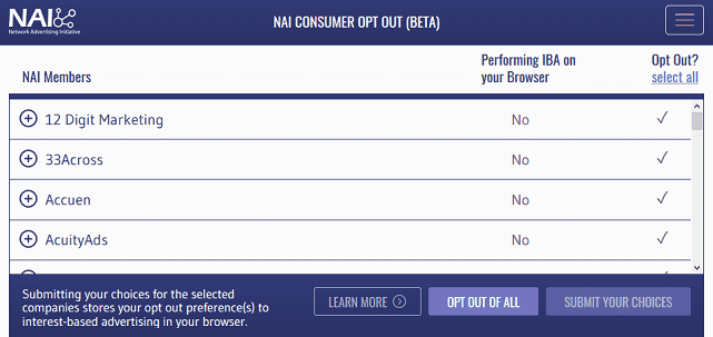 Screenshot of NAI Choice Tool