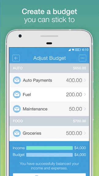 Screenshot of Mvelopes App