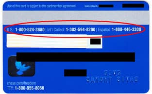 Image of credit card customer service number