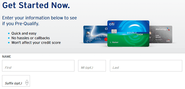 Screenshot of Citi Pre-Approval Form Screenshot of Citi Pre-Approval Form