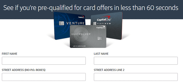 Screenshot of Capital One Pre-Qualification Page