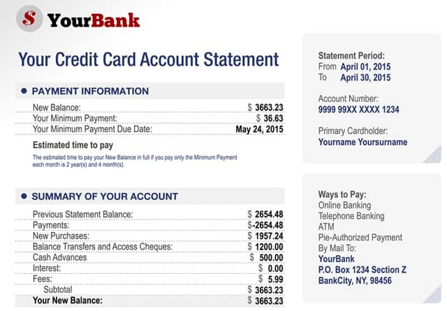 Sample Credit Card Statement