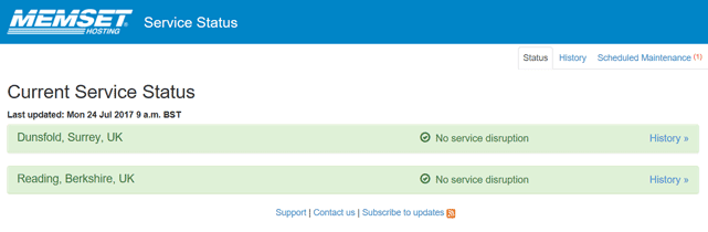 Screenshot of Memset's Service Status page Screenshot of Memset's Service Status page