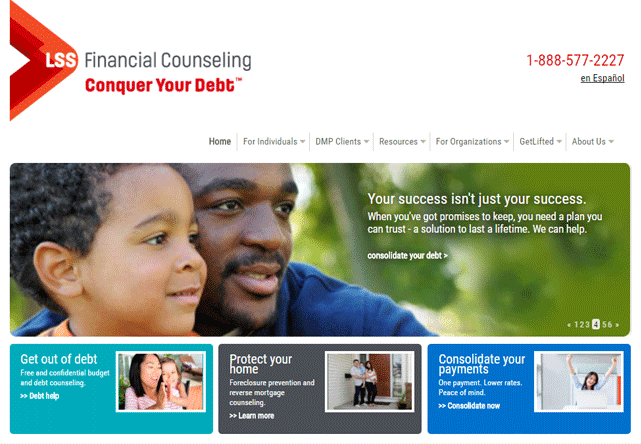 Screenshot of the LSS FInancial Counseling Homepage