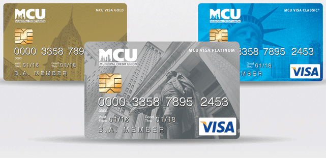 Photo of MCU's Classic, Gold, and Platinum Visa cards