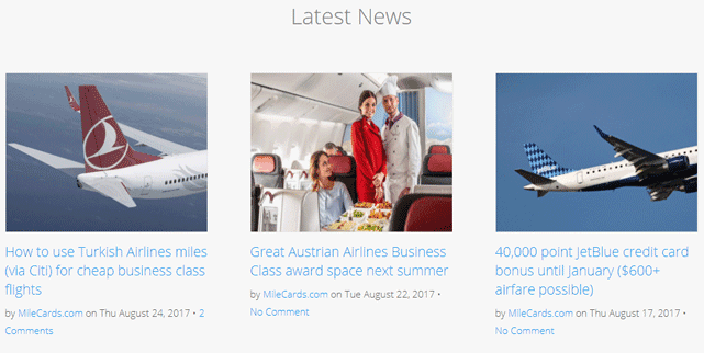 Screenshot from the MileCards.com Homepage
