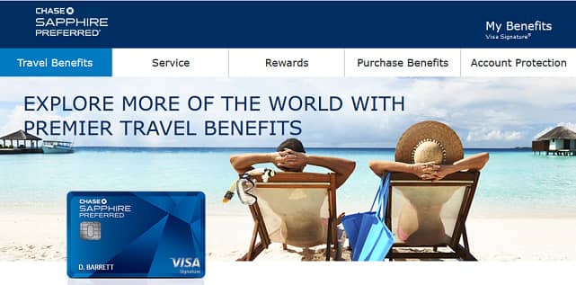 Screenshot of Sapphire Preferred Travel Page