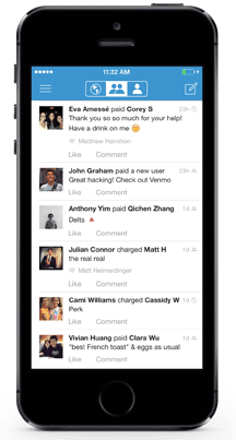 Screenshot of an example Venmo social feed