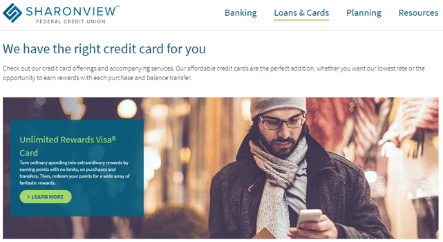 Screenshot of the Sharonview Credit Cards page