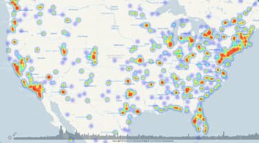 Heat map of where Bitcoin is accepted in the US.