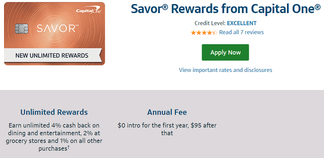 Screenshot from the Capital OneÂ® SavorÂ® Cash Rewards Credit Card